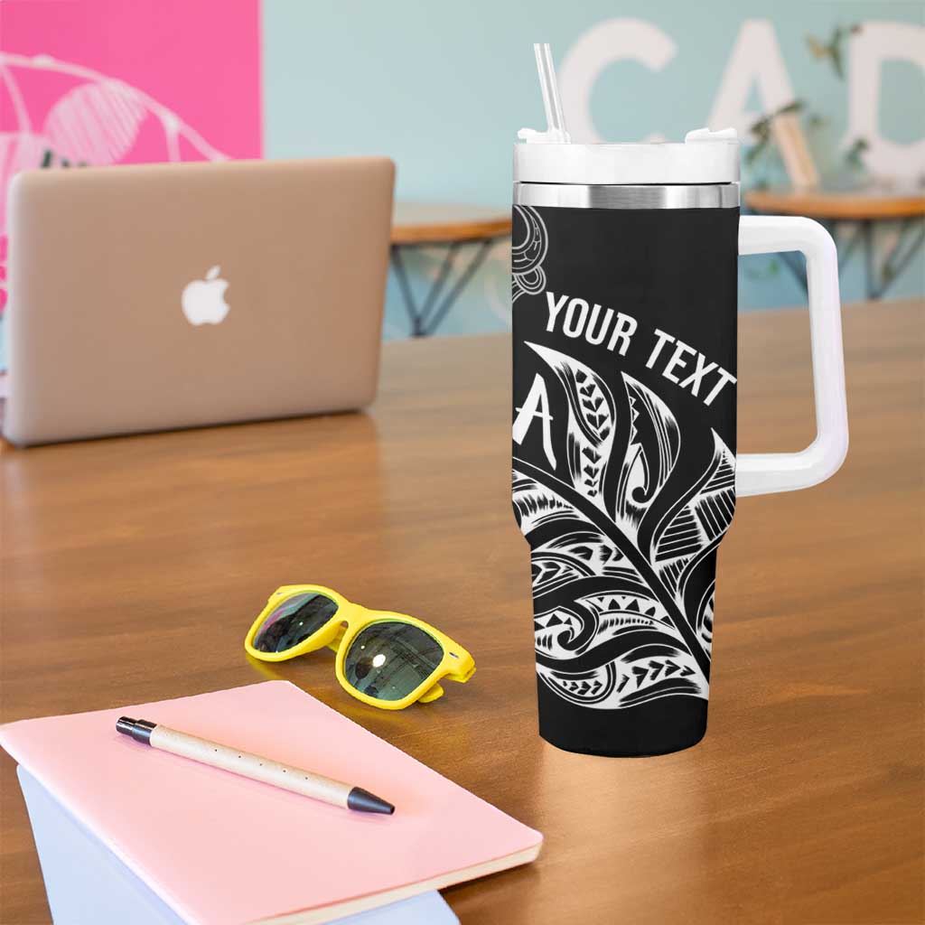 Aotearoa Personalized Lawn Bowls Maori Tumbler With Handle New Zealand Black Tribal Silver Fern - Polynesian Pride