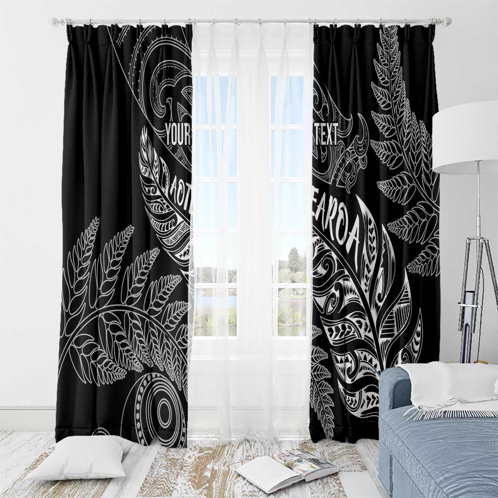 Aotearoa Personalized Lawn Bowls Maori Window Curtain New Zealand Black Tribal Silver Fern - Polynesian Pride
