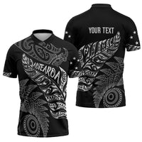 Aotearoa Personalized Lawn Bowls Maori Zipper Polo Shirt New Zealand Black Tribal Silver Fern - Polynesian Pride