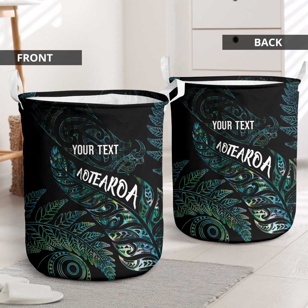Aotearoa Personalized Lawn Bowls Maori Laundry Basket New Zealand Paua Shell Tribal Silver Fern - Polynesian Pride