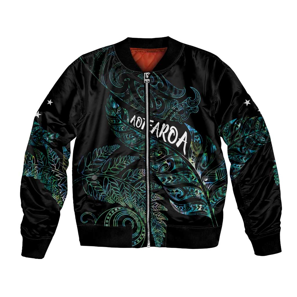 Aotearoa Personalized Lawn Bowls Maori Bomber Jacket New Zealand Paua Shell Tribal Silver Fern - Polynesian Pride