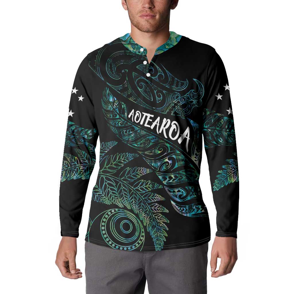 Aotearoa Personalized Lawn Bowls Maori Button Sweatshirt New Zealand Paua Shell Tribal Silver Fern - Polynesian Pride