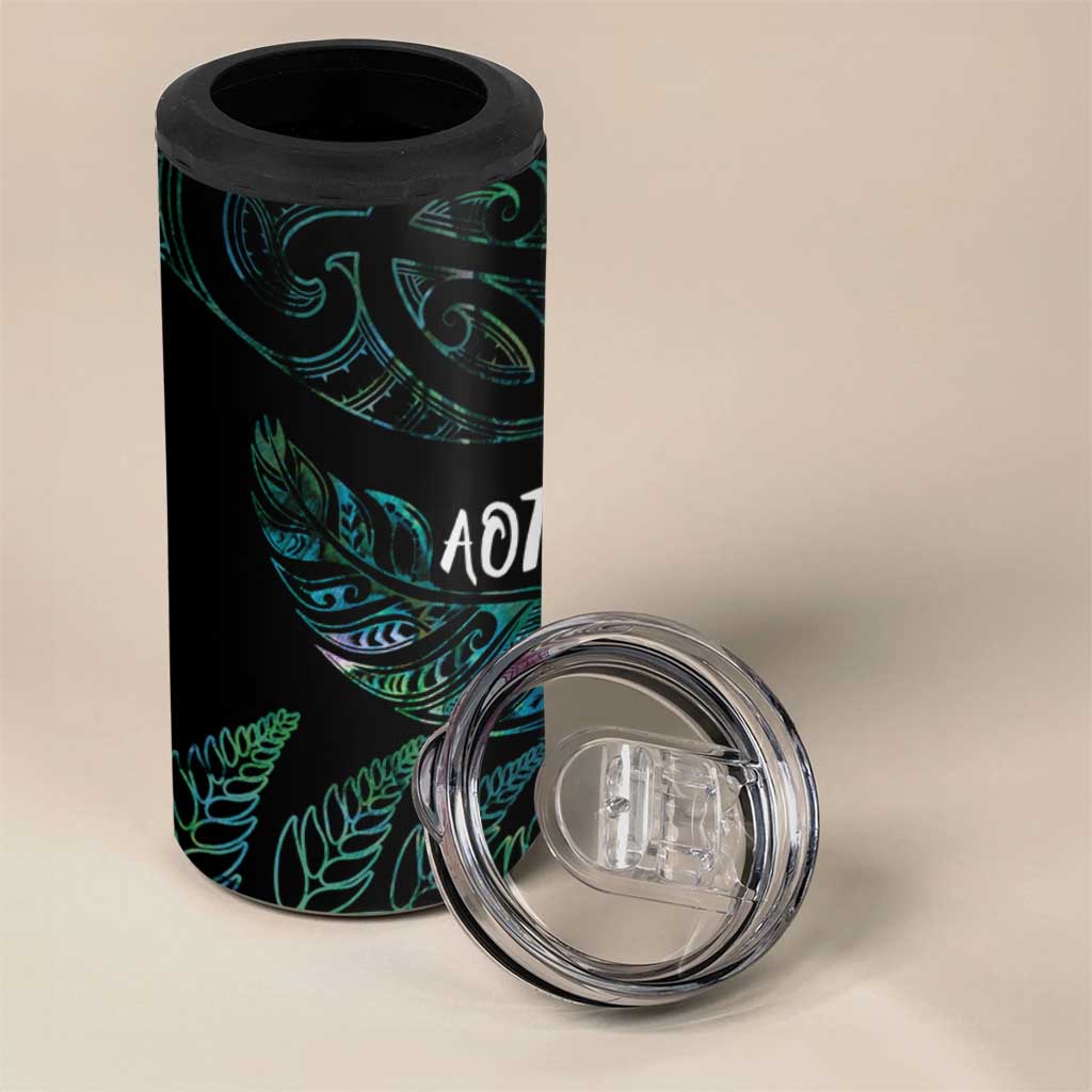 Aotearoa Personalized Lawn Bowls Maori 4 in 1 Can Cooler Tumbler New Zealand Paua Shell Tribal Silver Fern - Polynesian Pride