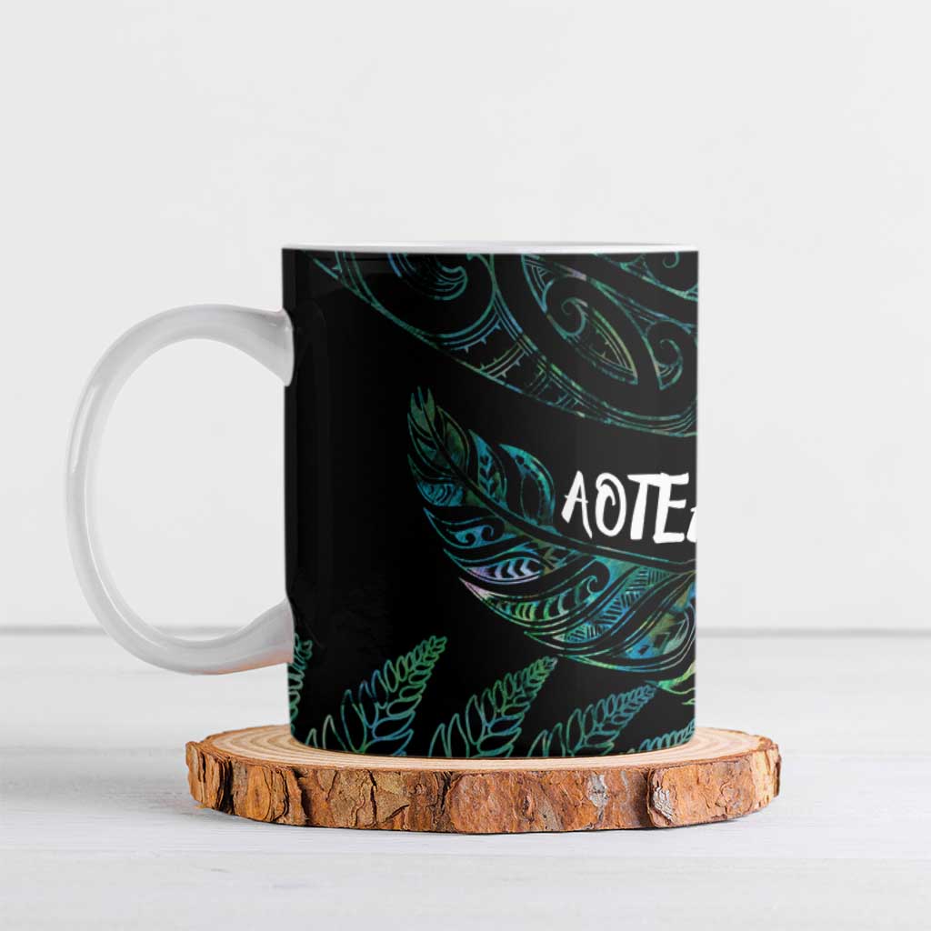 Aotearoa Personalized Lawn Bowls Maori Ceramic Mug New Zealand Paua Shell Tribal Silver Fern - Polynesian Pride