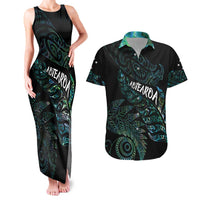 Aotearoa Personalized Lawn Bowls Maori Couples Matching Tank Maxi Dress and Hawaiian Shirt New Zealand Paua Shell Tribal Silver Fern - Polynesian Pride