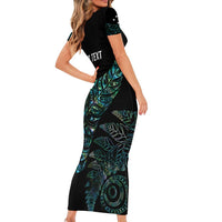 Aotearoa Personalized Lawn Bowls Maori Family Matching Short Sleeve Bodycon Dress and Hawaiian Shirt New Zealand Paua Shell Tribal Silver Fern - Polynesian Pride