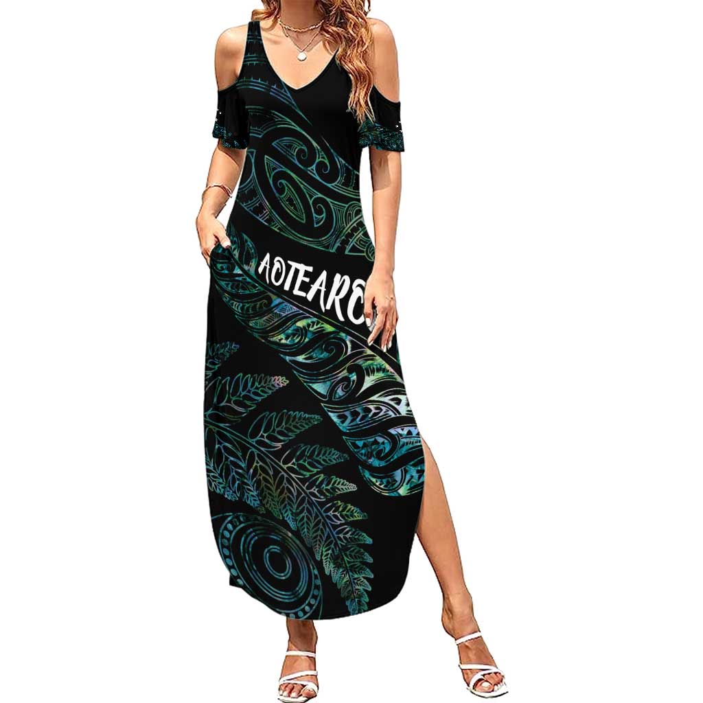 Aotearoa Personalized Lawn Bowls Maori Family Matching Summer Maxi Dress and Hawaiian Shirt New Zealand Paua Shell Tribal Silver Fern - Polynesian Pride