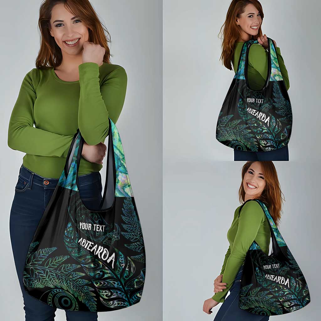 Aotearoa Personalized Lawn Bowls Maori Grocery Bag New Zealand Paua Shell Tribal Silver Fern - Polynesian Pride