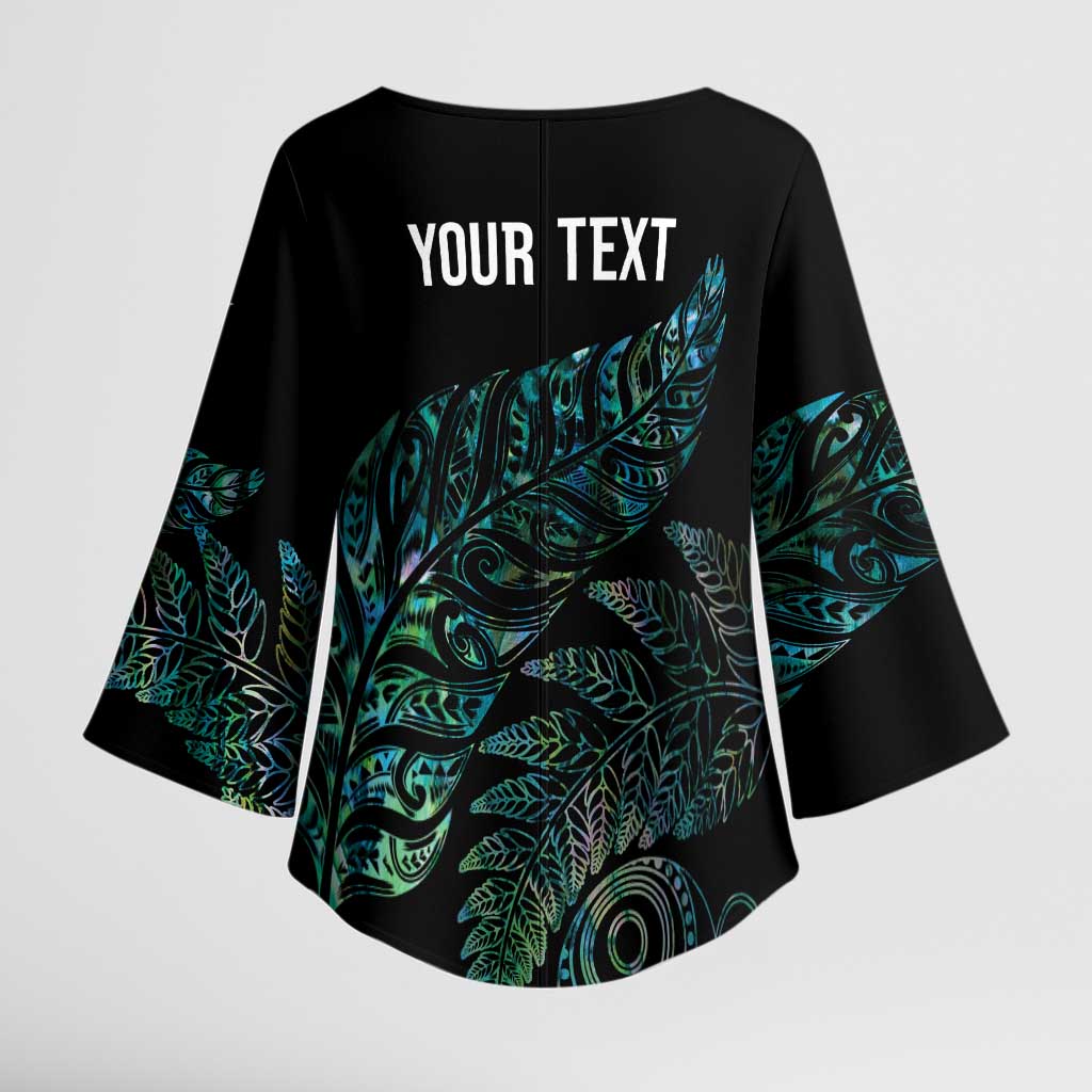Aotearoa Personalized Lawn Bowls Maori Kimono Sleeve Blouse New Zealand Paua Shell Tribal Silver Fern - Polynesian Pride