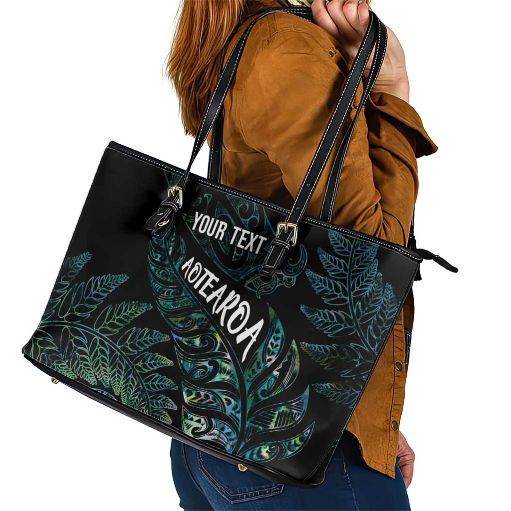Aotearoa Personalized Lawn Bowls Maori Leather Tote Bag New Zealand Paua Shell Tribal Silver Fern - Polynesian Pride