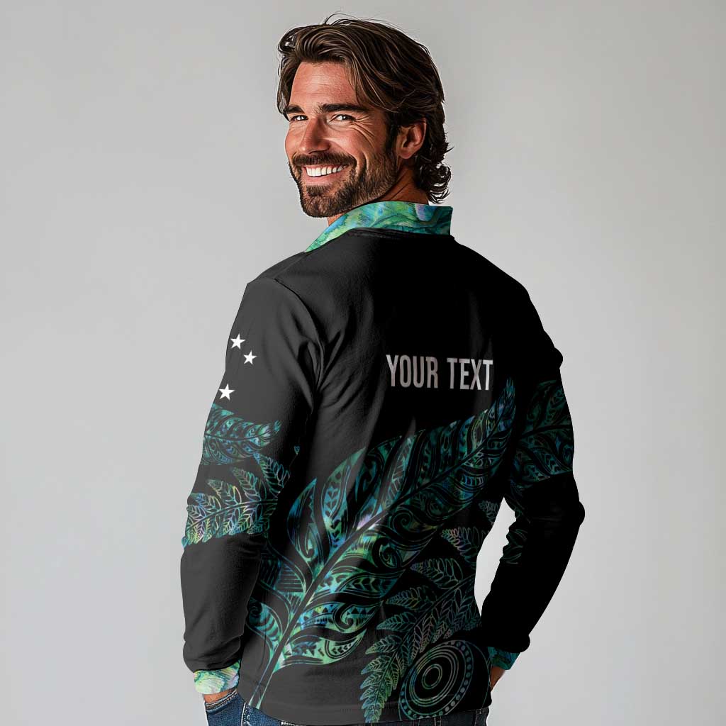 Aotearoa Personalized Lawn Bowls Maori Long Sleeve Polo Shirt New Zealand Paua Shell Tribal Silver Fern - Polynesian Pride
