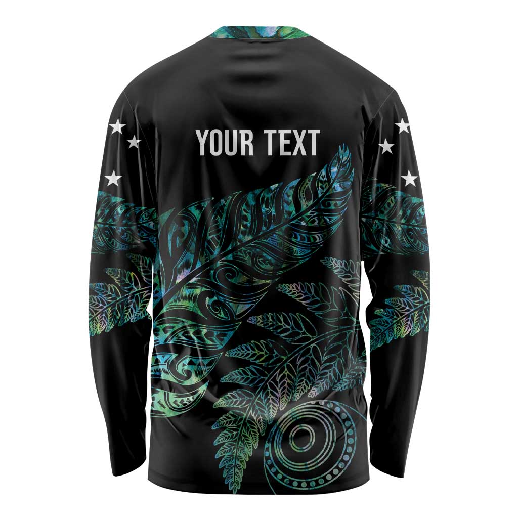 Aotearoa Personalized Lawn Bowls Maori Long Sleeve Shirt New Zealand Paua Shell Tribal Silver Fern - Polynesian Pride