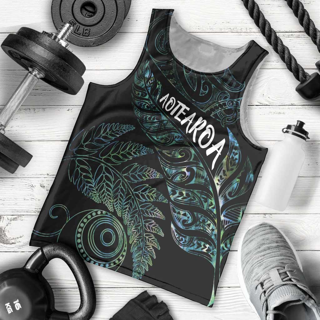 Aotearoa Personalized Lawn Bowls Maori Men Tank Top New Zealand Paua Shell Tribal Silver Fern - Polynesian Pride