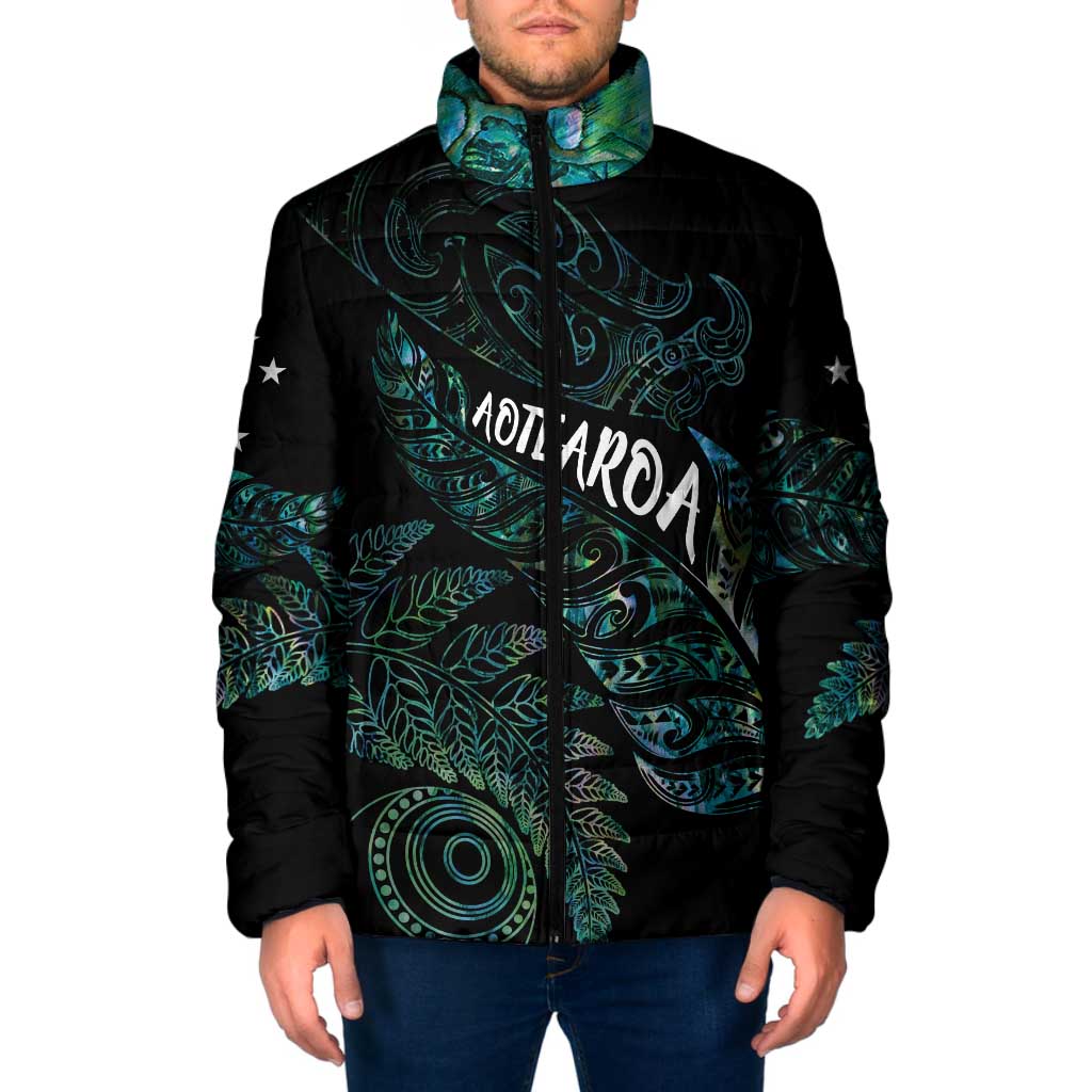 Aotearoa Personalized Lawn Bowls Maori Padded Jacket New Zealand Paua Shell Tribal Silver Fern - Polynesian Pride