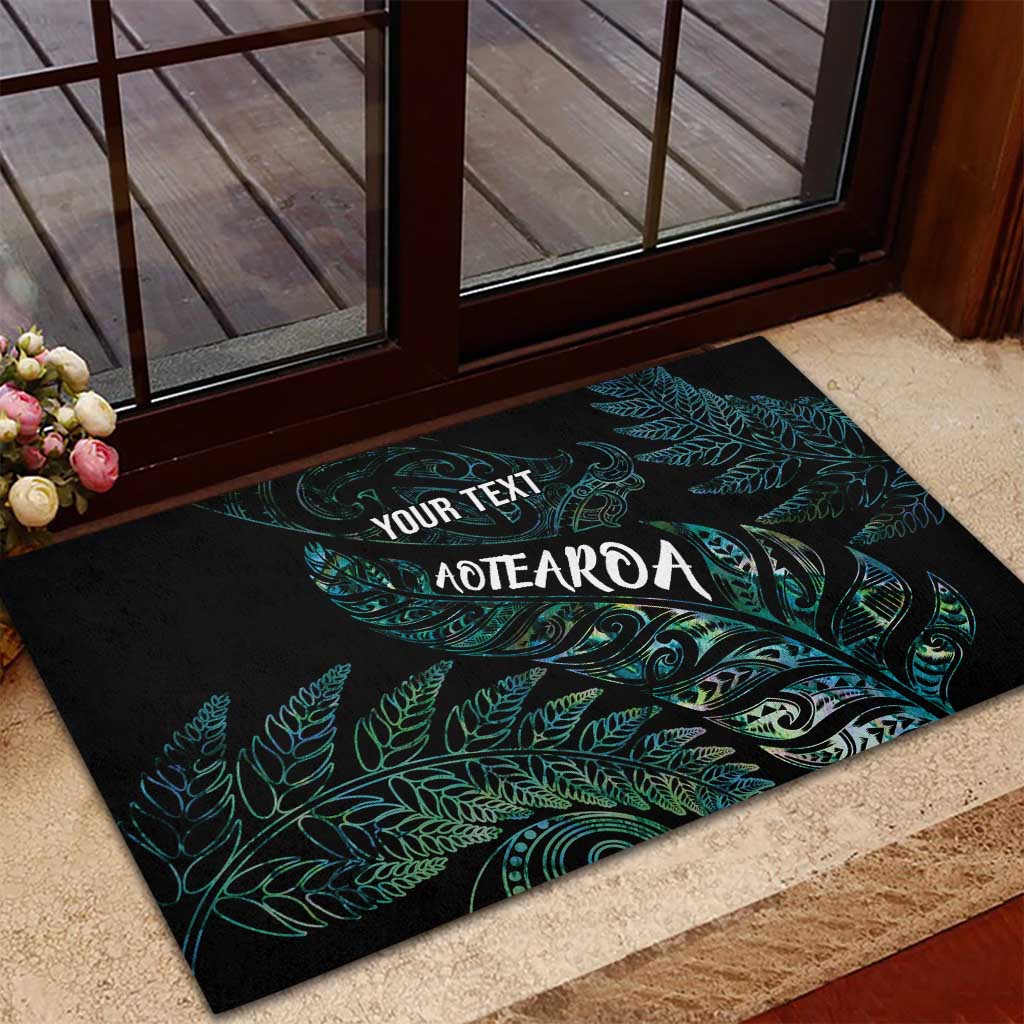 Aotearoa Personalized Lawn Bowls Maori Rubber Doormat New Zealand Paua Shell Tribal Silver Fern - Polynesian Pride