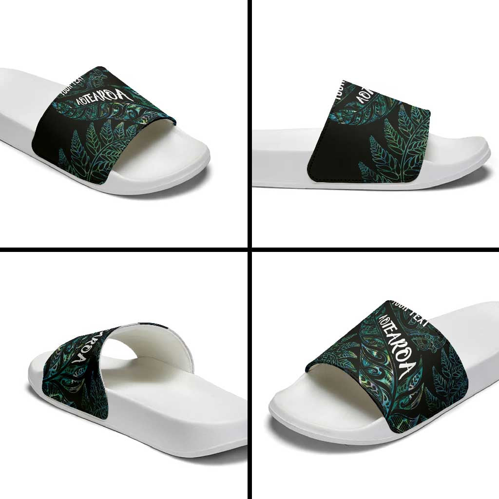 Aotearoa Personalized Lawn Bowls Maori Slide Sandals New Zealand Paua Shell Tribal Silver Fern - Polynesian Pride