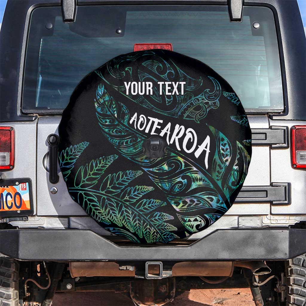 Aotearoa Personalized Lawn Bowls Maori Spare Tire Cover New Zealand Paua Shell Tribal Silver Fern - Polynesian Pride