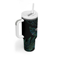 Aotearoa Personalized Lawn Bowls Maori Tumbler With Handle New Zealand Paua Shell Tribal Silver Fern - Polynesian Pride