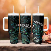 Aotearoa Personalized Lawn Bowls Maori Tumbler With Handle New Zealand Paua Shell Tribal Silver Fern - Polynesian Pride