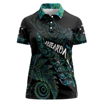 Aotearoa Personalized Lawn Bowls Maori Women Polo Shirt New Zealand Paua Shell Tribal Silver Fern - Polynesian Pride