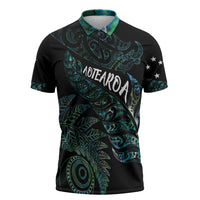 Aotearoa Personalized Lawn Bowls Maori Zipper Polo Shirt New Zealand Paua Shell Tribal Silver Fern - Polynesian Pride
