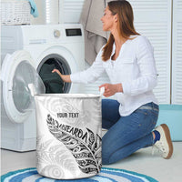 Aotearoa Personalized Lawn Bowls Maori Laundry Basket New Zealand White Tribal Silver Fern - Polynesian Pride