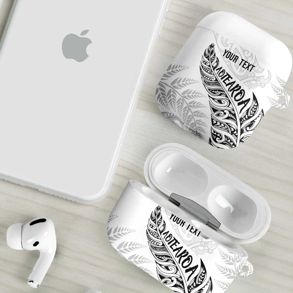 Aotearoa Personalized Lawn Bowls Maori AirPods Case New Zealand White Tribal Silver Fern - Polynesian Pride