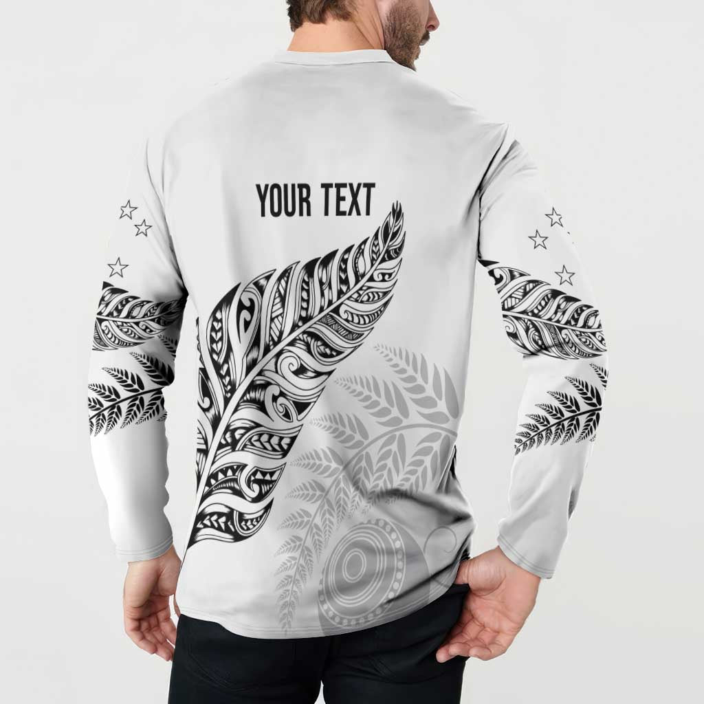 Aotearoa Personalized Lawn Bowls Maori Button Sweatshirt New Zealand White Tribal Silver Fern - Polynesian Pride