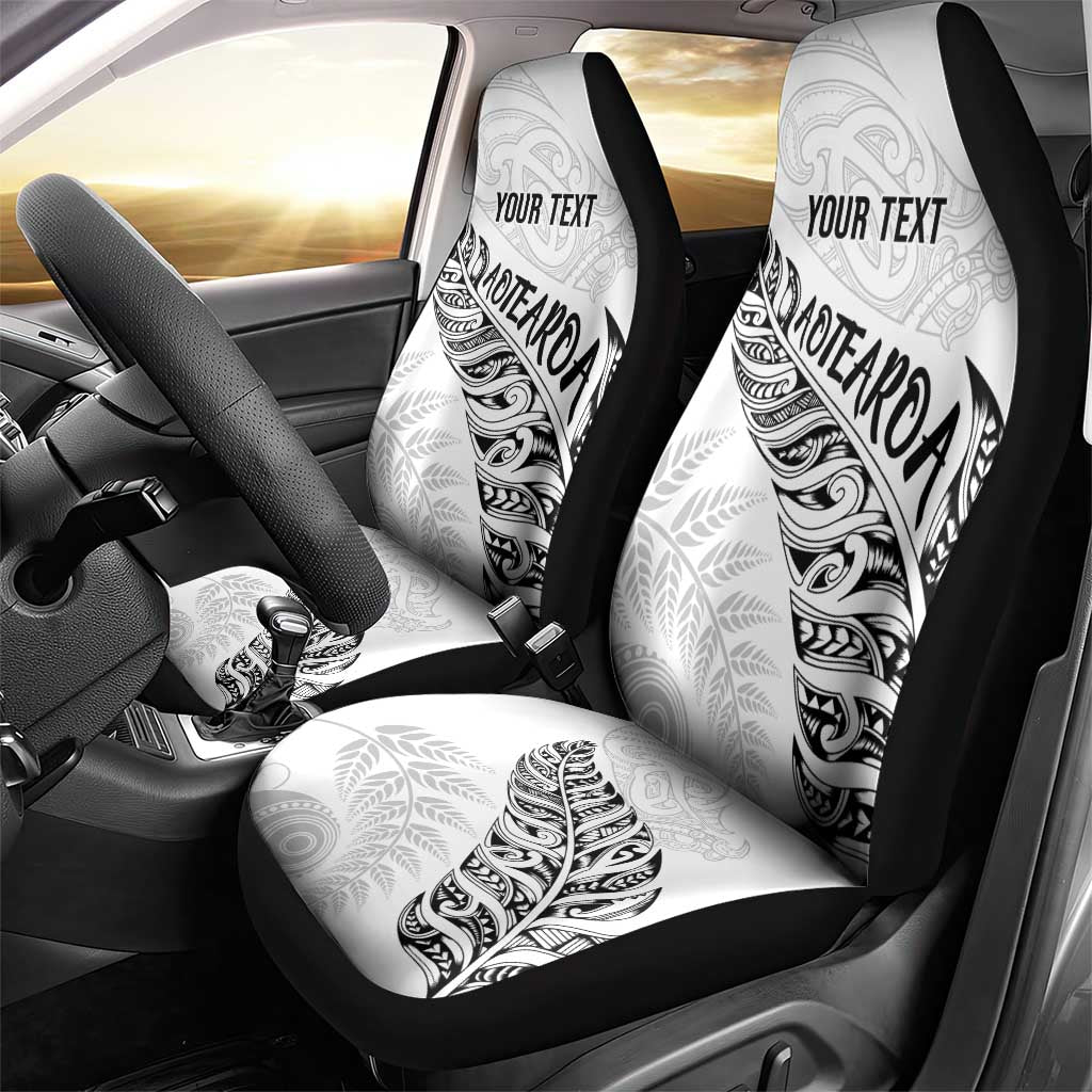 Aotearoa Personalized Lawn Bowls Maori Car Seat Cover New Zealand White Tribal Silver Fern - Polynesian Pride
