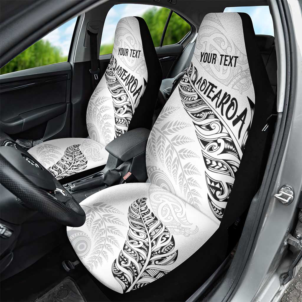 Aotearoa Personalized Lawn Bowls Maori Car Seat Cover New Zealand White Tribal Silver Fern - Polynesian Pride