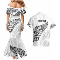 Aotearoa Personalized Lawn Bowls Maori Couples Matching Mermaid Dress and Hawaiian Shirt New Zealand White Tribal Silver Fern - Polynesian Pride