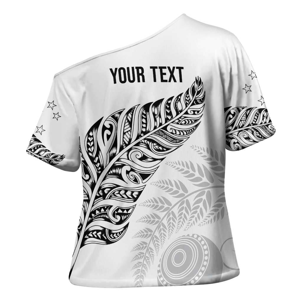 Aotearoa Personalized Lawn Bowls Maori Cross Shoulder Shirt New Zealand White Tribal Silver Fern - Polynesian Pride