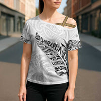 Aotearoa Personalized Lawn Bowls Maori Cross Shoulder Shirt New Zealand White Tribal Silver Fern - Polynesian Pride