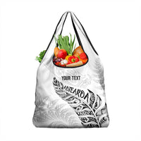 Aotearoa Personalized Lawn Bowls Maori Grocery Bag New Zealand White Tribal Silver Fern - Polynesian Pride