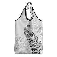 Aotearoa Personalized Lawn Bowls Maori Grocery Bag New Zealand White Tribal Silver Fern - Polynesian Pride