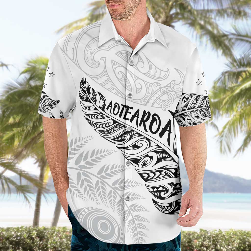 Aotearoa Personalized Lawn Bowls Maori Hawaiian Shirt New Zealand White Tribal Silver Fern - Polynesian Pride