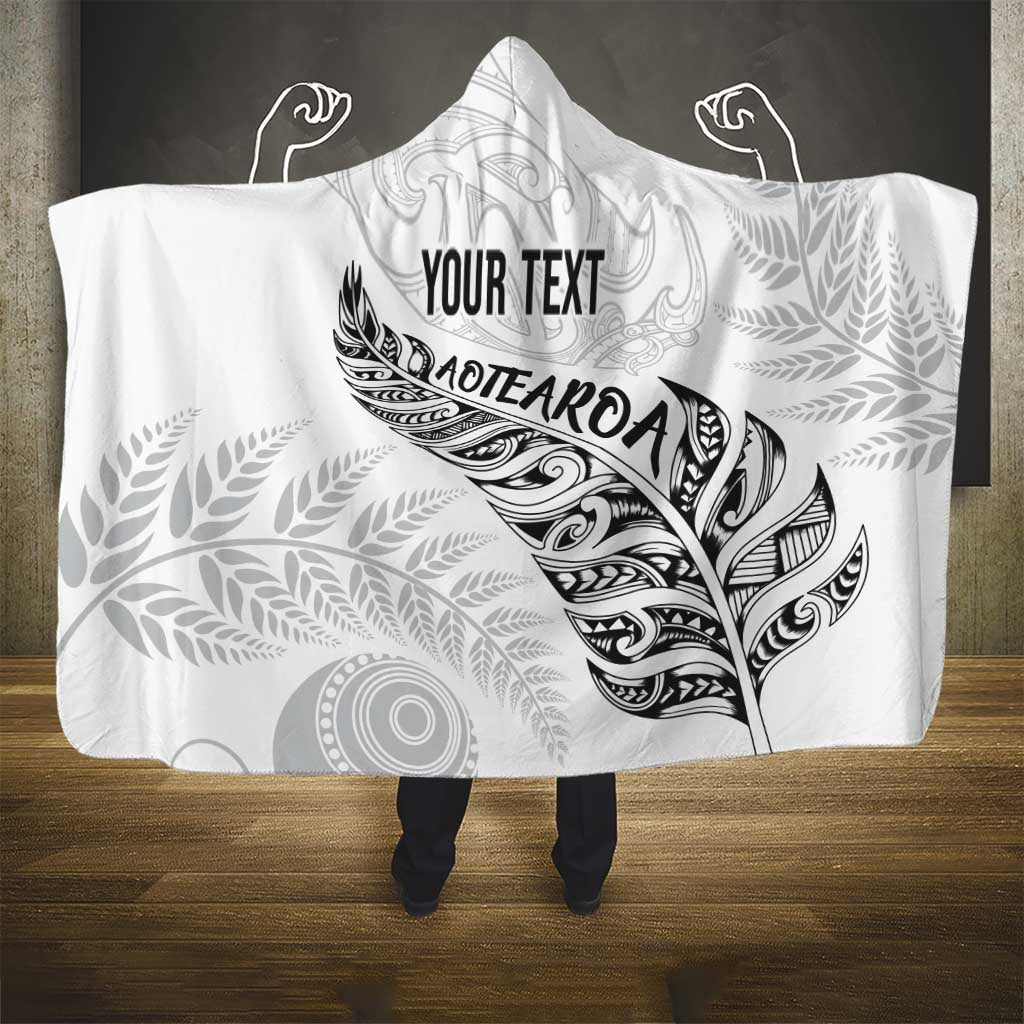 Aotearoa Personalized Lawn Bowls Maori Hooded Blanket New Zealand White Tribal Silver Fern - Polynesian Pride