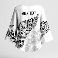 Aotearoa Personalized Lawn Bowls Maori Kimono Sleeve Blouse New Zealand White Tribal Silver Fern - Polynesian Pride