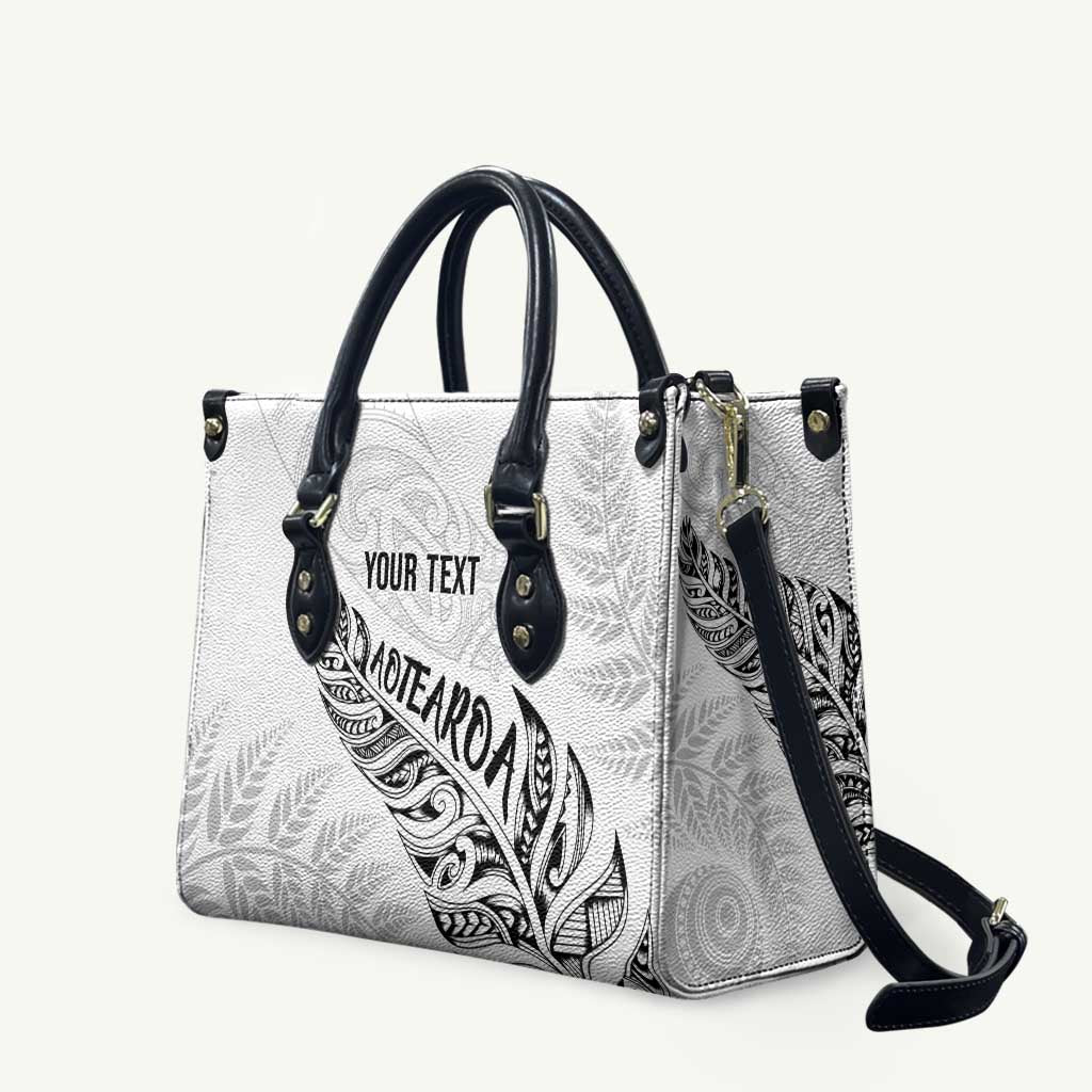 Aotearoa Personalized Lawn Bowls Maori Leather Bag New Zealand White Tribal Silver Fern - Polynesian Pride