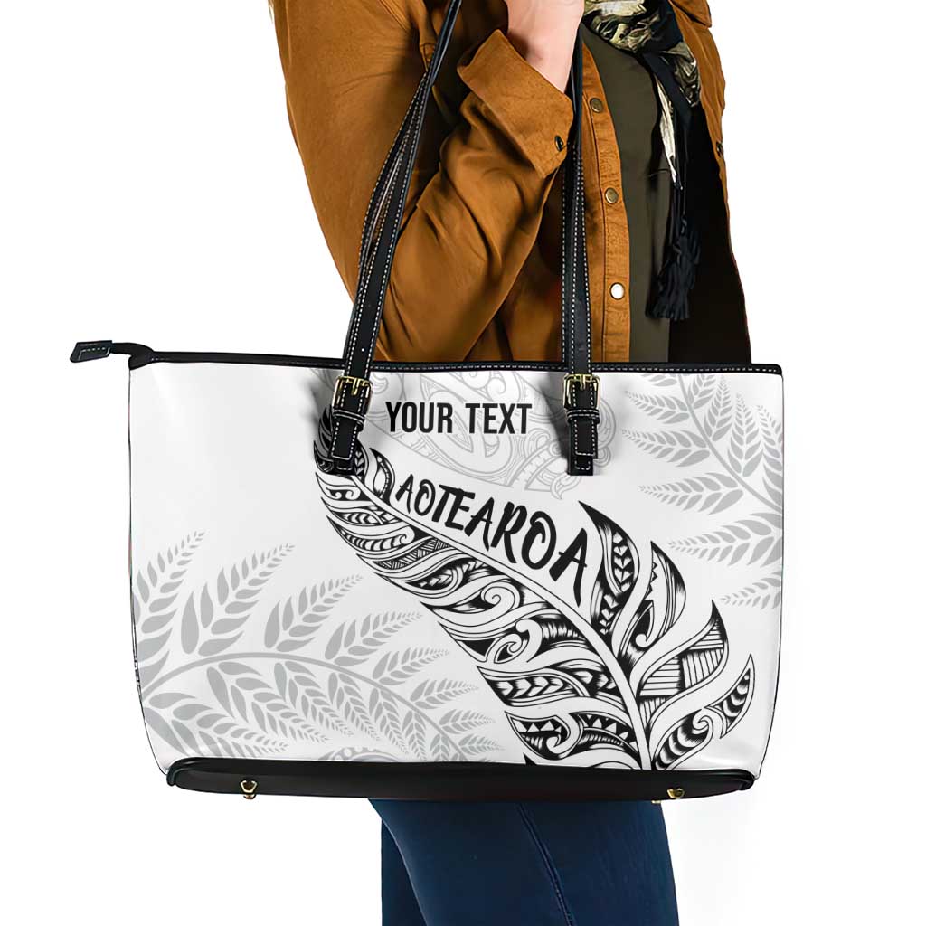 Aotearoa Personalized Lawn Bowls Maori Leather Tote Bag New Zealand White Tribal Silver Fern - Polynesian Pride