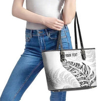 Aotearoa Personalized Lawn Bowls Maori Leather Tote Bag New Zealand White Tribal Silver Fern - Polynesian Pride