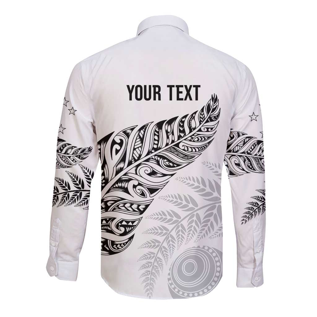 Aotearoa Personalized Lawn Bowls Maori Long Sleeve Button Shirt New Zealand White Tribal Silver Fern - Polynesian Pride