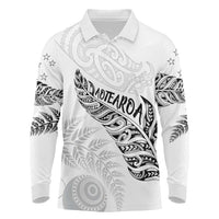 Aotearoa Personalized Lawn Bowls Maori Long Sleeve Polo Shirt New Zealand White Tribal Silver Fern - Polynesian Pride