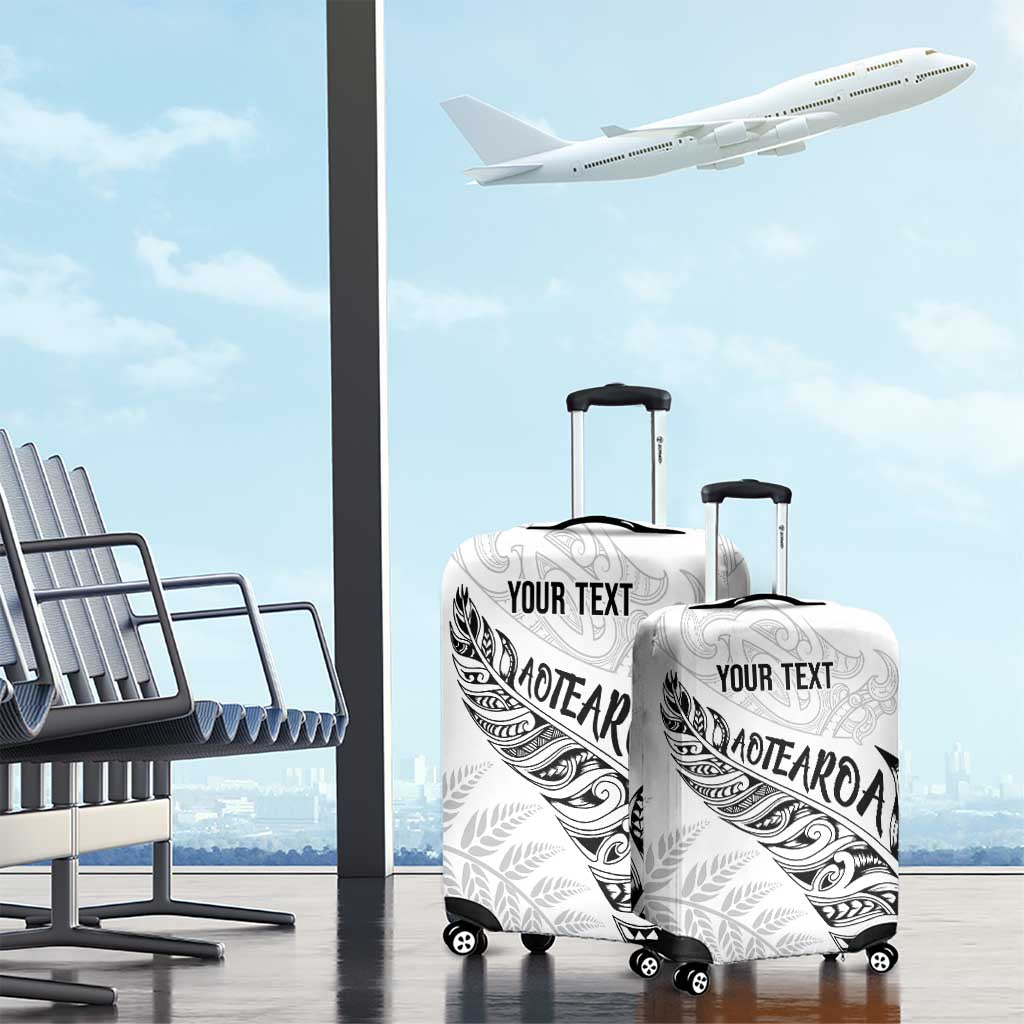 Aotearoa Personalized Lawn Bowls Maori Luggage Cover New Zealand White Tribal Silver Fern - Polynesian Pride