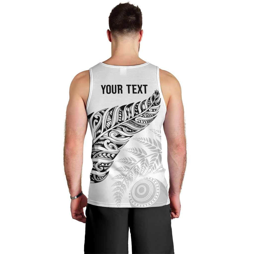 Aotearoa Personalized Lawn Bowls Maori Men Tank Top New Zealand White Tribal Silver Fern - Polynesian Pride