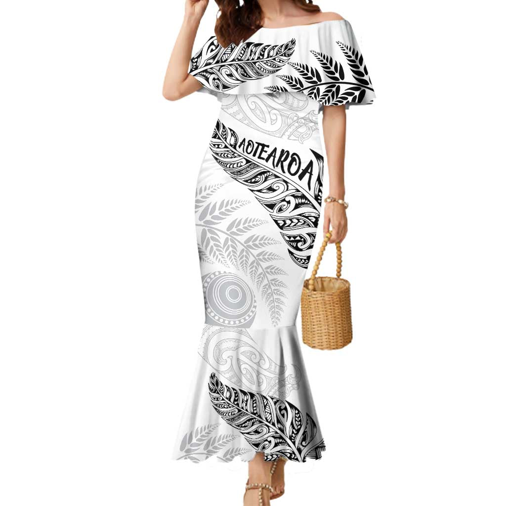Aotearoa Personalized Lawn Bowls Maori Mermaid Dress New Zealand White Tribal Silver Fern - Polynesian Pride