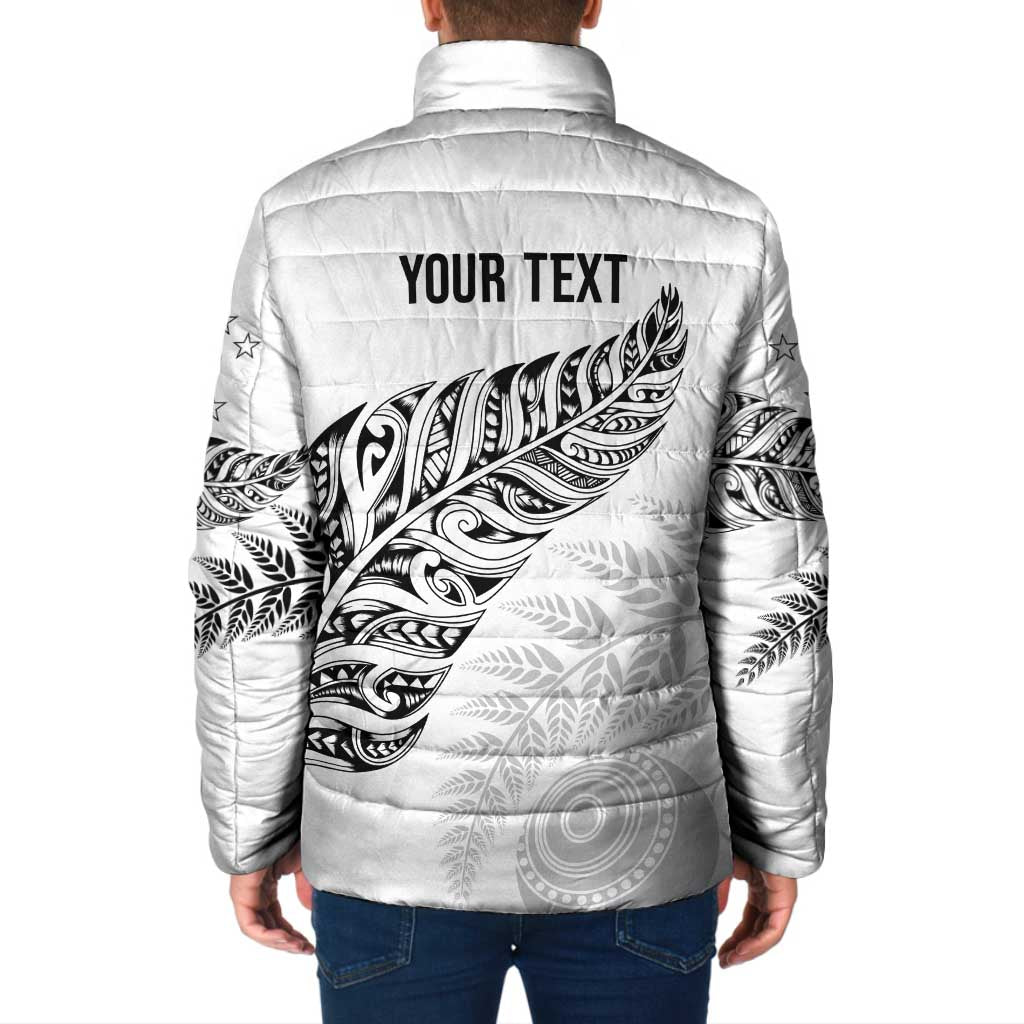 Aotearoa Personalized Lawn Bowls Maori Padded Jacket New Zealand White Tribal Silver Fern - Polynesian Pride