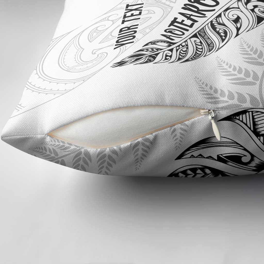 Aotearoa Personalized Lawn Bowls Maori Pillow Cover New Zealand White Tribal Silver Fern - Polynesian Pride