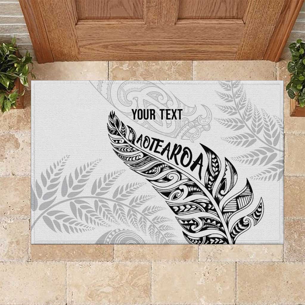 Aotearoa Personalized Lawn Bowls Maori Rubber Doormat New Zealand White Tribal Silver Fern - Polynesian Pride