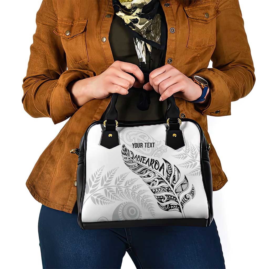 Aotearoa Personalized Lawn Bowls Maori Shoulder Handbag New Zealand White Tribal Silver Fern - Polynesian Pride